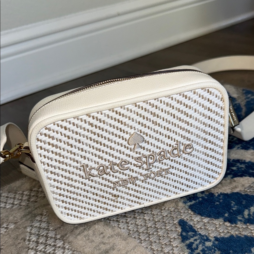 Kate Spade Woven Cream and Tan Crossbody Bag